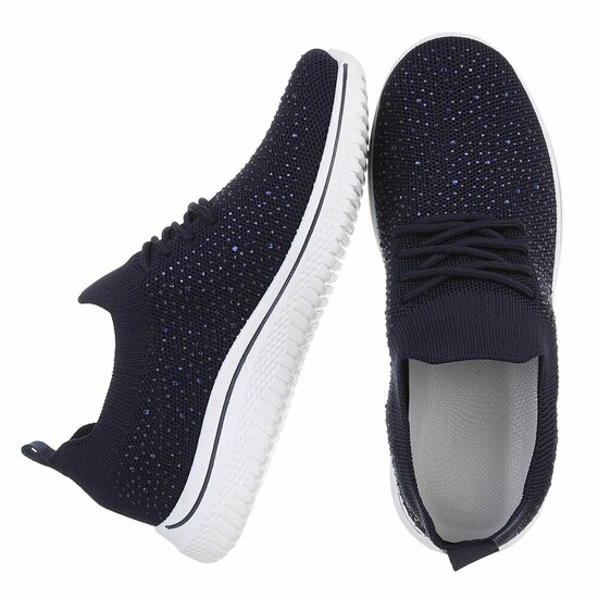 Donker blauwe luxe sneakers Sietske met strass details