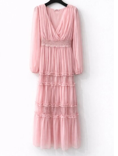 Elegante roze maxi jurk in romantische stijl – verfijnde luxe