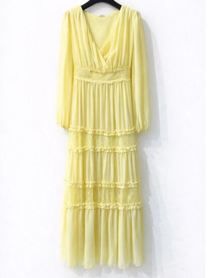 Elegante gele maxi jurk in romantische stijl – verfijnde luxe