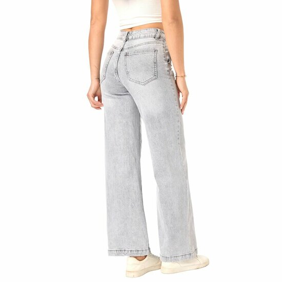 Lichtgrijze high waist jeans met wijde pijp – casual & trendy