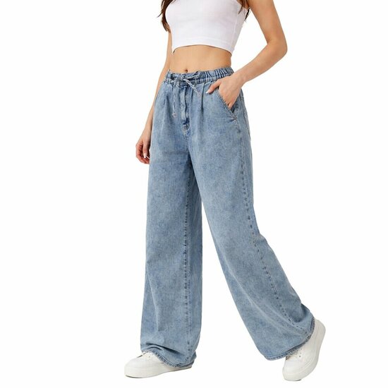 Lichtblauwe wide leg jeans met elastische taille – relaxed & trendy