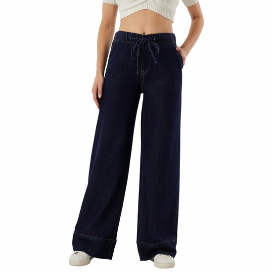 Donkerblauwe wide leg jeans met elastische taille – relaxed & trendy