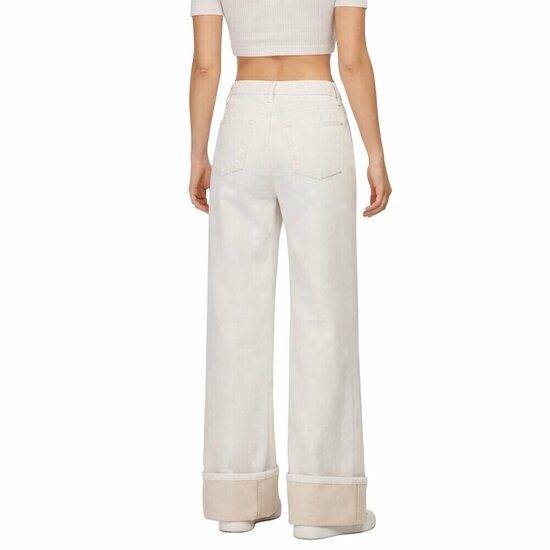 Licht beige wide-leg jeans met subtiele flare