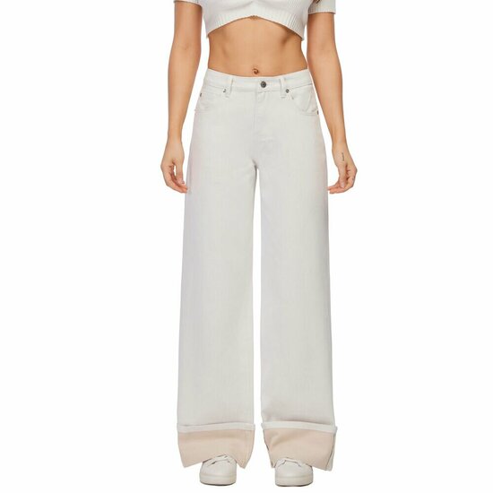 Licht beige wide-leg jeans met subtiele flare