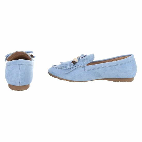 Lichtblauwe suède loafers Censi met franjes en strikdetail