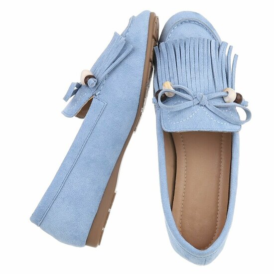 Lichtblauwe suède loafers Censi met franjes en strikdetail