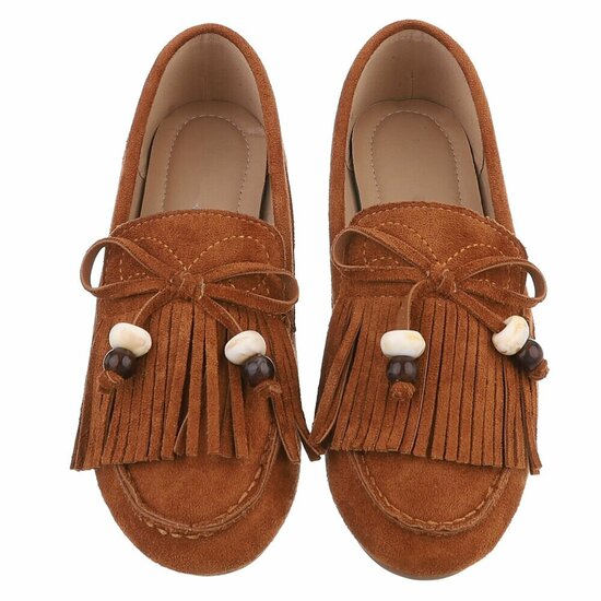 Camel suède loafers Censi met franjes en strikdetail