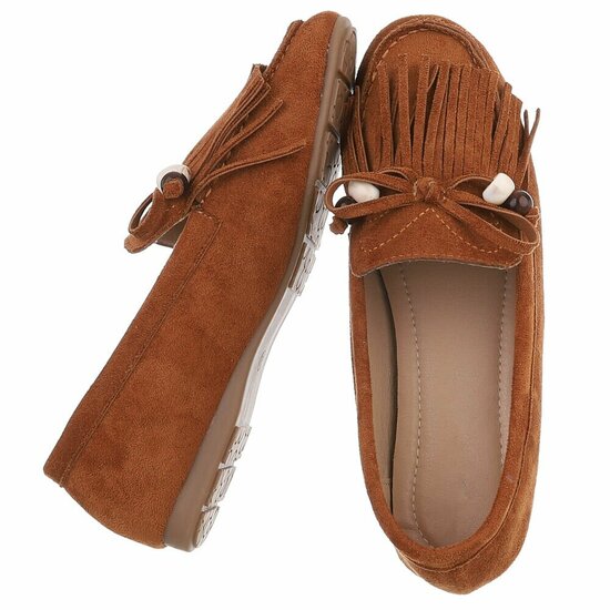 Camel suède loafers Censi met franjes en strikdetail