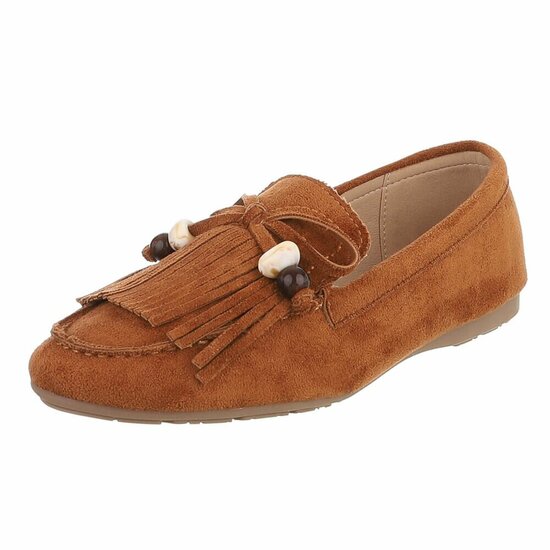 Camel suède loafers Censi met franjes en strikdetail