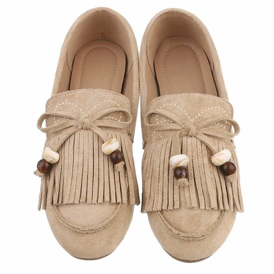 Kaki suède loafers Censi met franjes en strikdetail