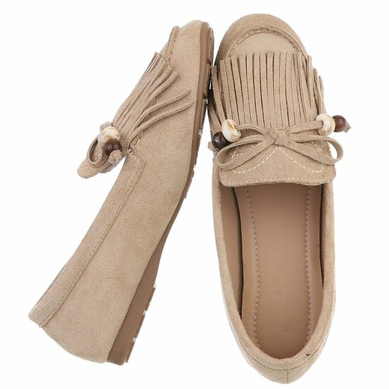 Kaki suède loafers Censi met franjes en strikdetail