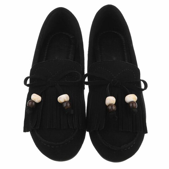 Zwarte suède loafers Censi met franjes en strikdetail
