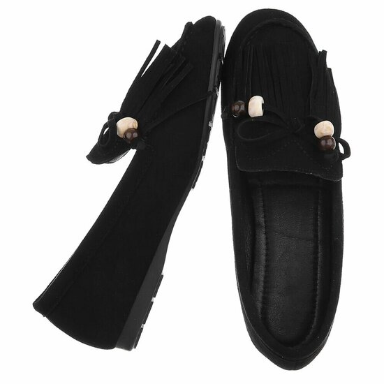Zwarte suède loafers Censi met franjes en strikdetail