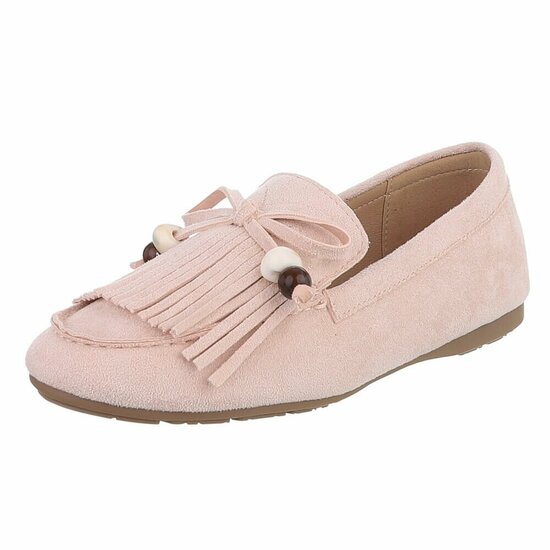 Roze suède loafers Censi met franjes en strikdetail