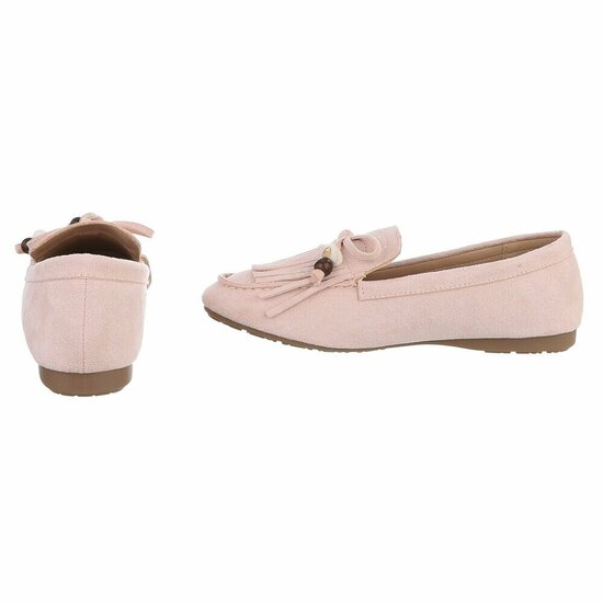 Roze suède loafers Censi met franjes en strikdetail