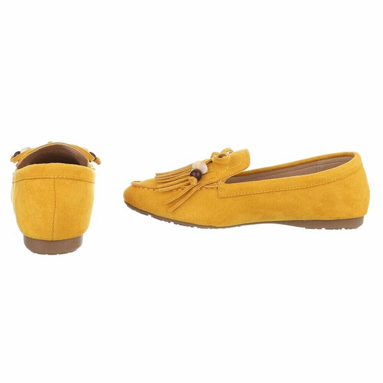 Gele suède loafers Censi met franjes en strikdetail