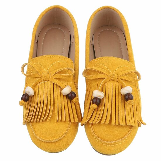 Gele suède loafers Censi met franjes en strikdetail