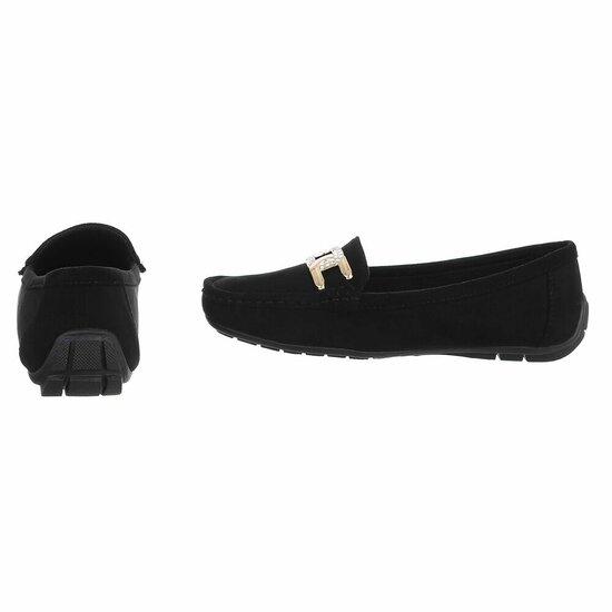 Elegante zwarte suède loafers Vima met gouden detail en strass