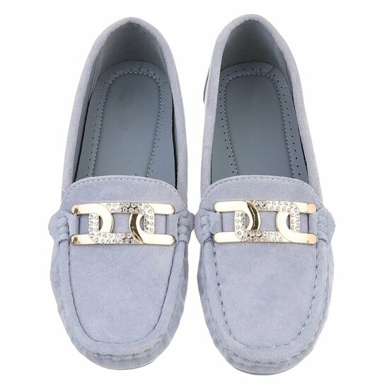 Elegante blauwe suède loafers Vima met gouden detail en strass