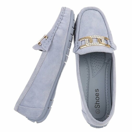 Elegante blauwe suède loafers Vima met gouden detail en strass