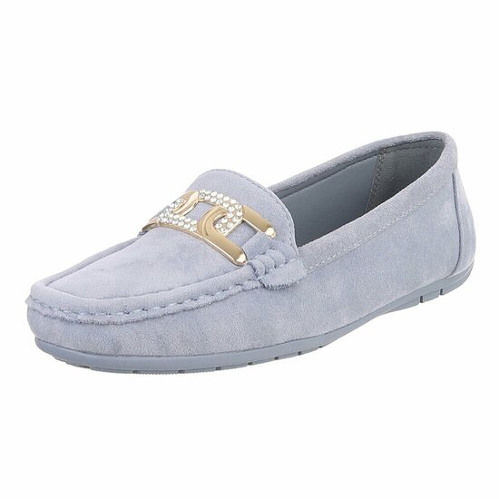 Elegante blauwe suède loafers Vima met gouden detail en strass