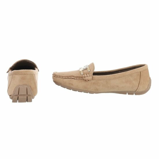 Elegante kaki suède loafers Vima met gouden detail en strass