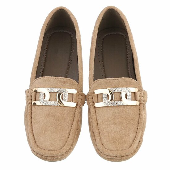 Elegante kaki suède loafers Vima met gouden detail en strass