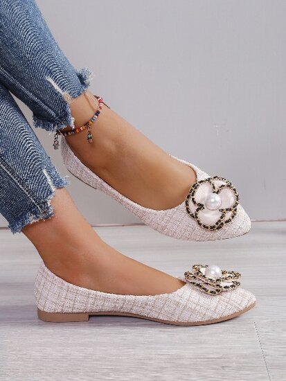 Elegante dames ballerina’s Chantie met parel detail – Beige