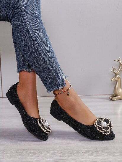 Elegante dames ballerina’s Chantie met parel detail – Zwart