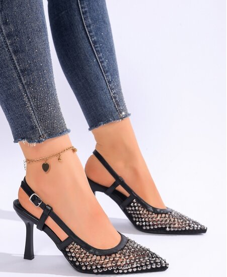 Elegante zwarte slingback pumps Charda met strass