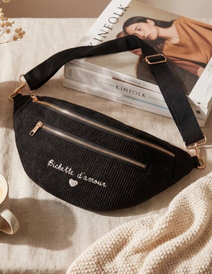 Zwarte ribstof crossbody heuptas