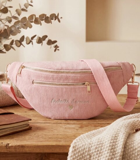 Roze ribstof crossbody heuptas