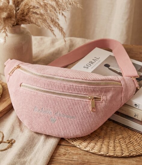 Roze ribstof crossbody heuptas