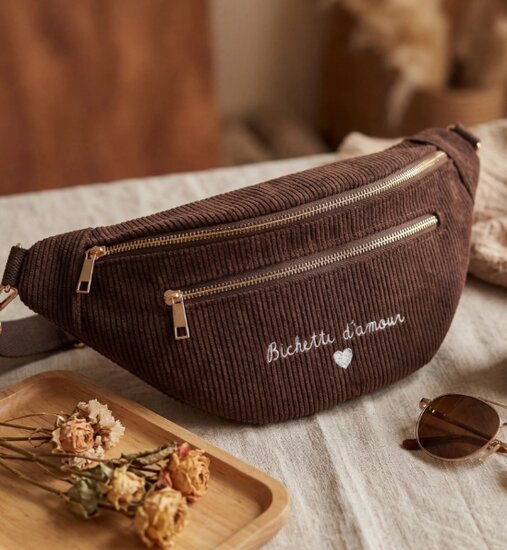 Donker bruine ribstof crossbody heuptas