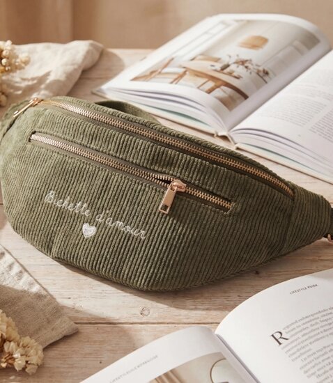 Kaki ribstof crossbody heuptas