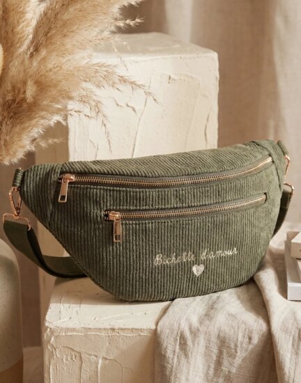 Kaki ribstof crossbody heuptas