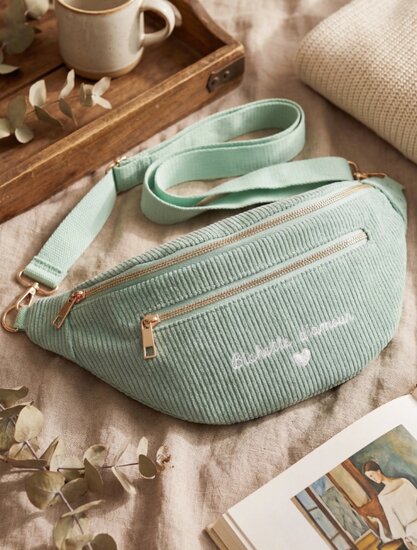 Licht groene ribstof crossbody heuptas