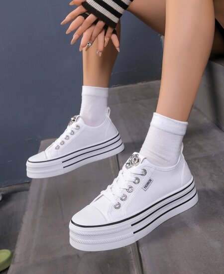 Witte platform sneakers Sharona met strass details