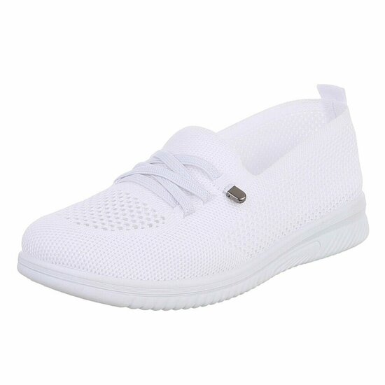Witte instappers Chanika met sleehak – gebreide dames sneakers