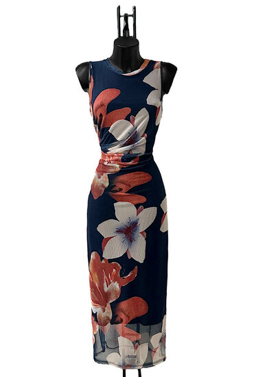 Prachtige lange mouwloze donker blauwe bodycon jurk