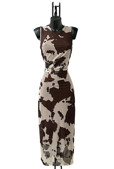 Prachtige lange mouwloze bruin-beige bodycon jurk