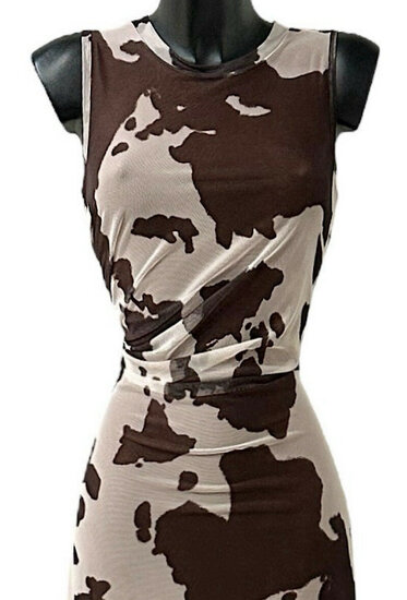 Prachtige lange mouwloze bruin-beige bodycon jurk