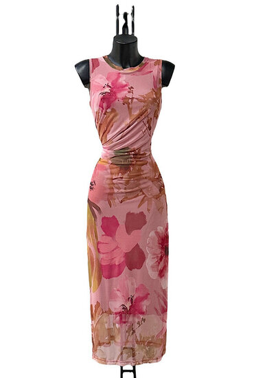 Prachtige lange mouwloze taupe-rose bodycon jurk