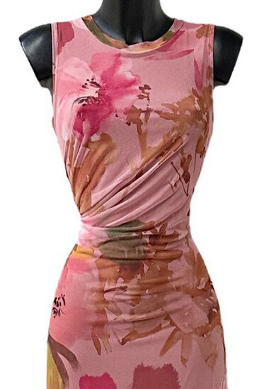 Prachtige lange mouwloze taupe-rose bodycon jurk