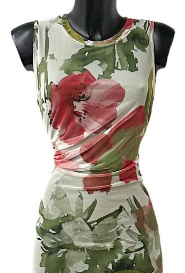 Prachtige lange mouwloze groen-rose bodycon jurk