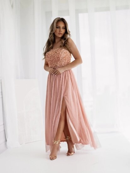 Rose shoulders off maxi jurk 