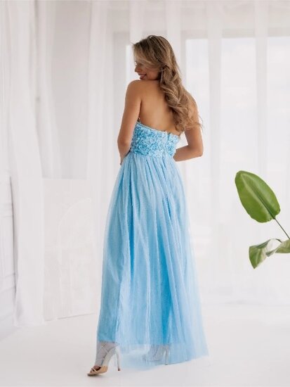 Licht blauwe shoulders off maxi jurk 