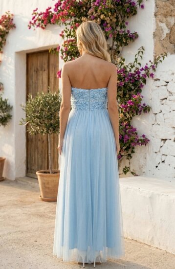 Licht blauwe shoulders off maxi jurk 