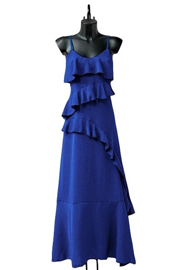 Trendy armloze blauwe maxi jurk 