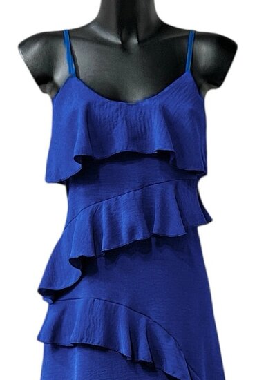 Trendy armloze blauwe maxi jurk 
